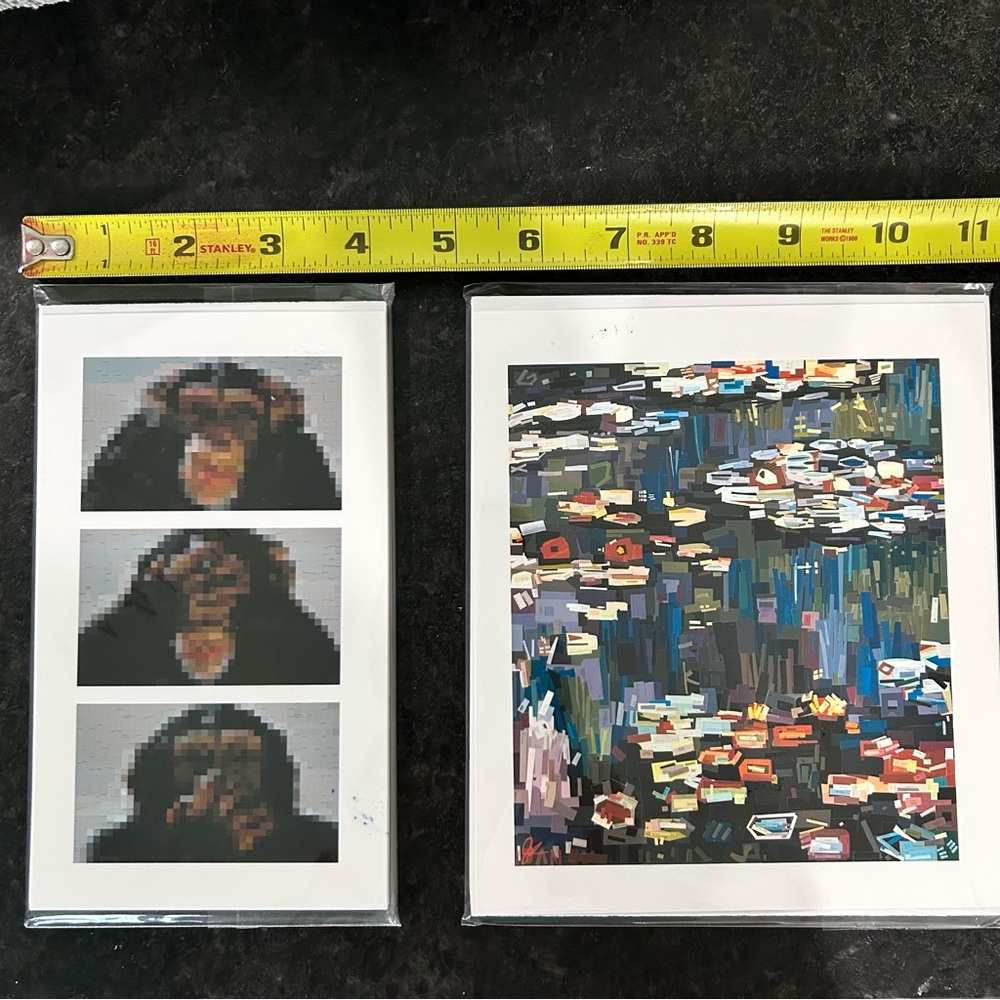 2 mini signed art prints Abstract 3 Wise Monkeys flower Monet Jennifer Lashbrook